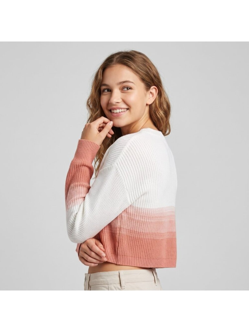Abound Women's Ombre Pullover Cropped Sweater Top in Pink Candy and size XS NWT